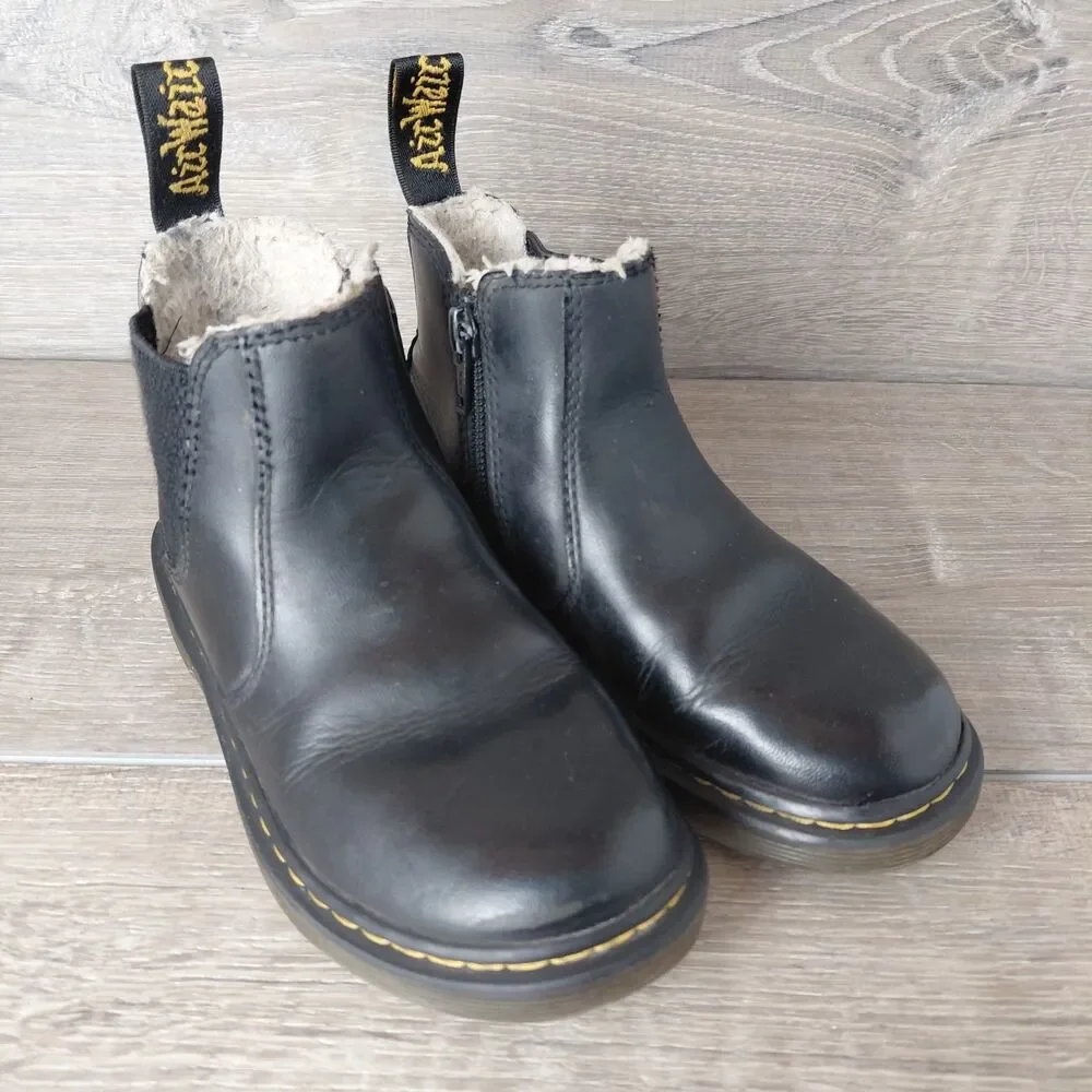 Dr. Martens 2976 Chelsea Boots Kids Size 12 Black Leather Leonore Side Zip Ankle